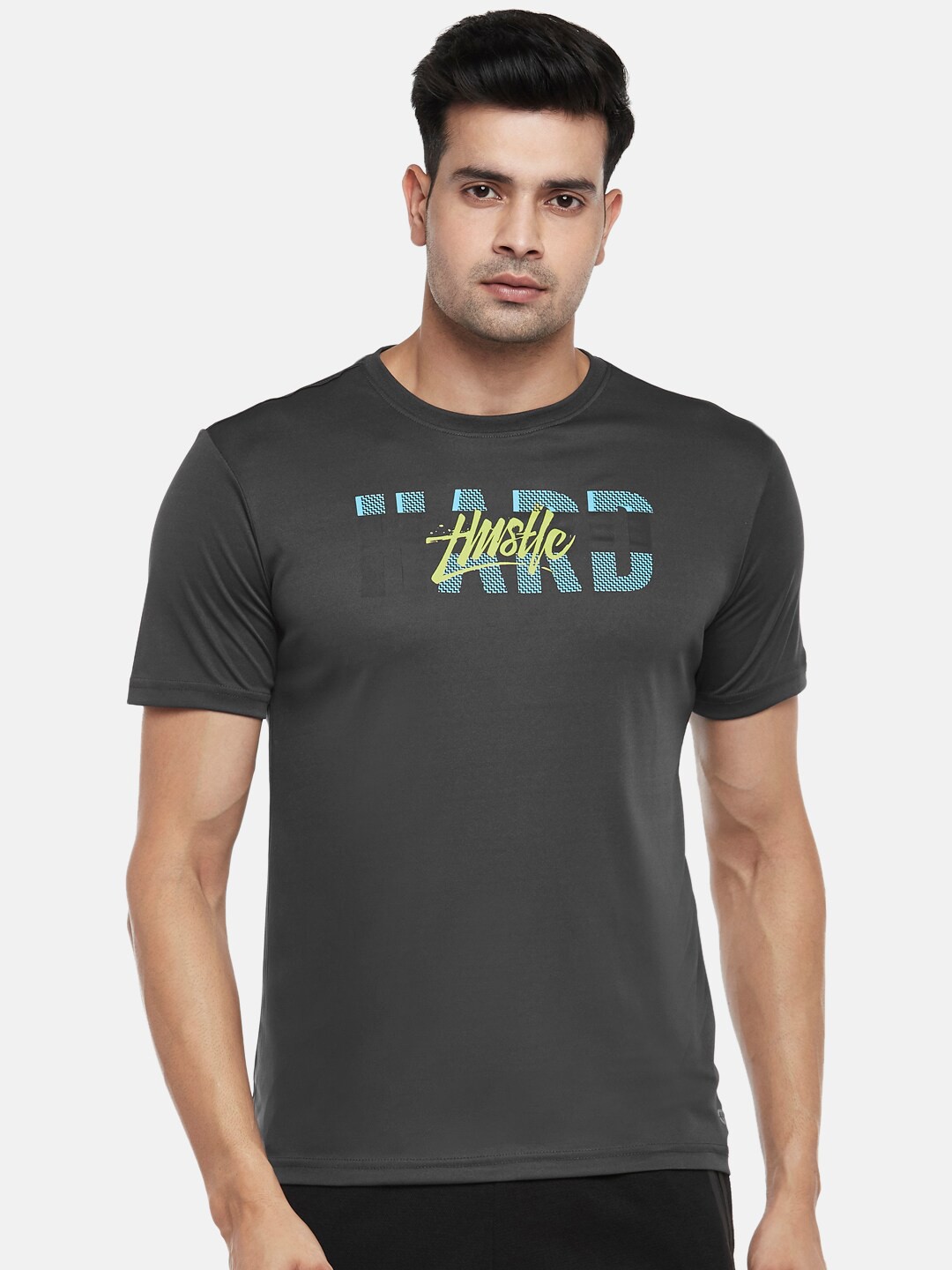 

Ajile by Pantaloons Men Typography Printed Slim Fit T-shirt, Charcoal