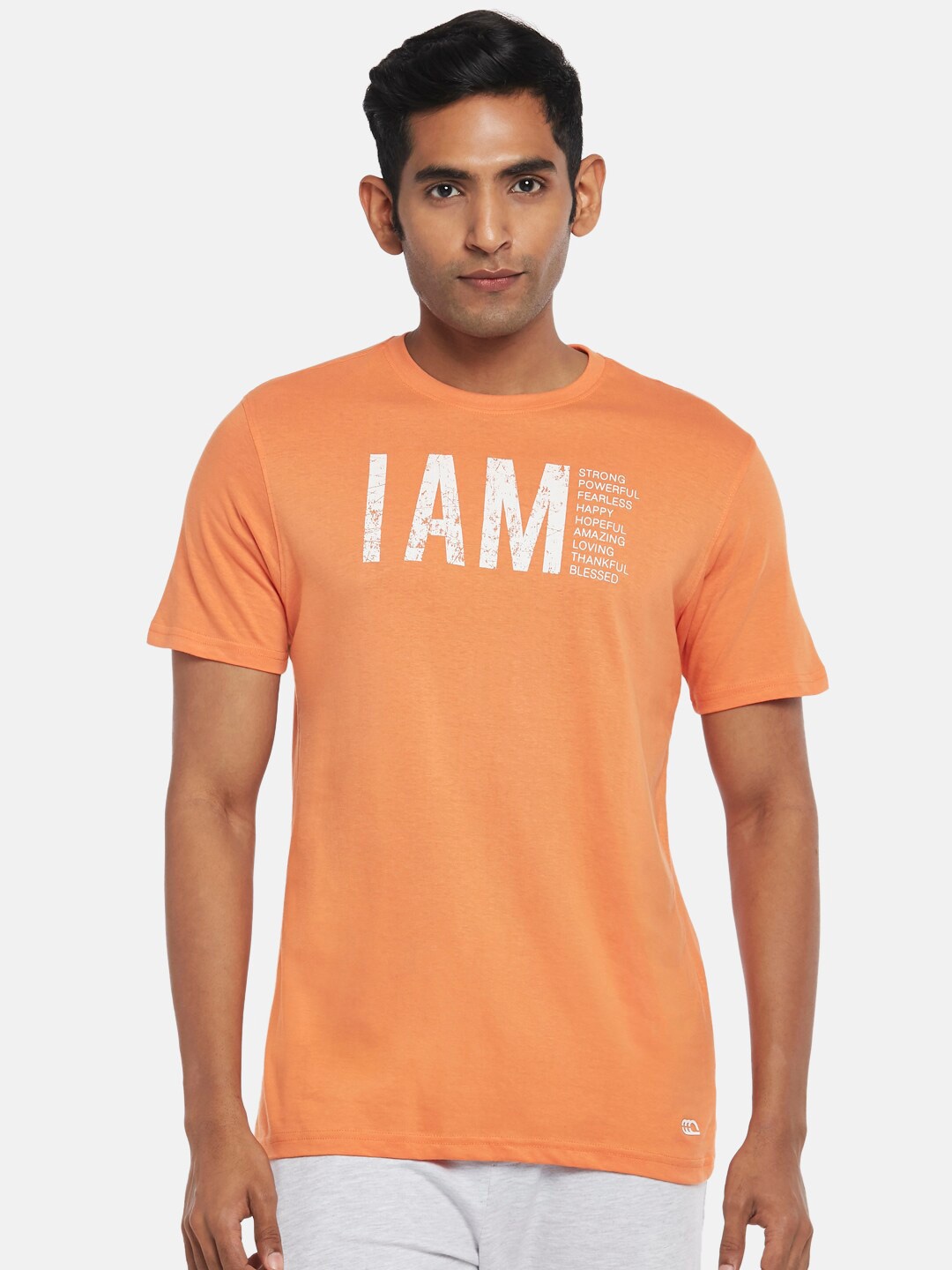 

Ajile by Pantaloons Men Typography Printed Slim Fit Cotton T-shirt, Orange