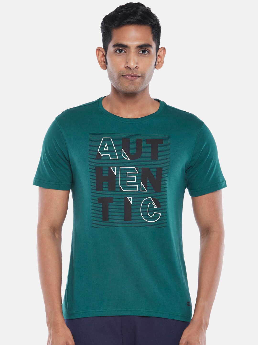 

Ajile by Pantaloons Men Typography Printed Cotton Slim Fit T-shirt, Green