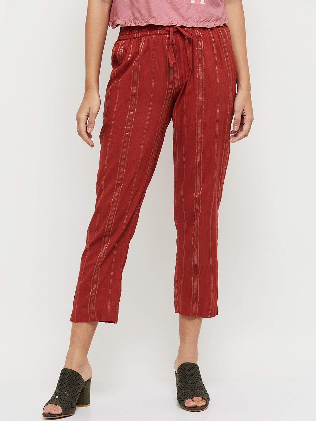 

max Women Rust Striped Trousers