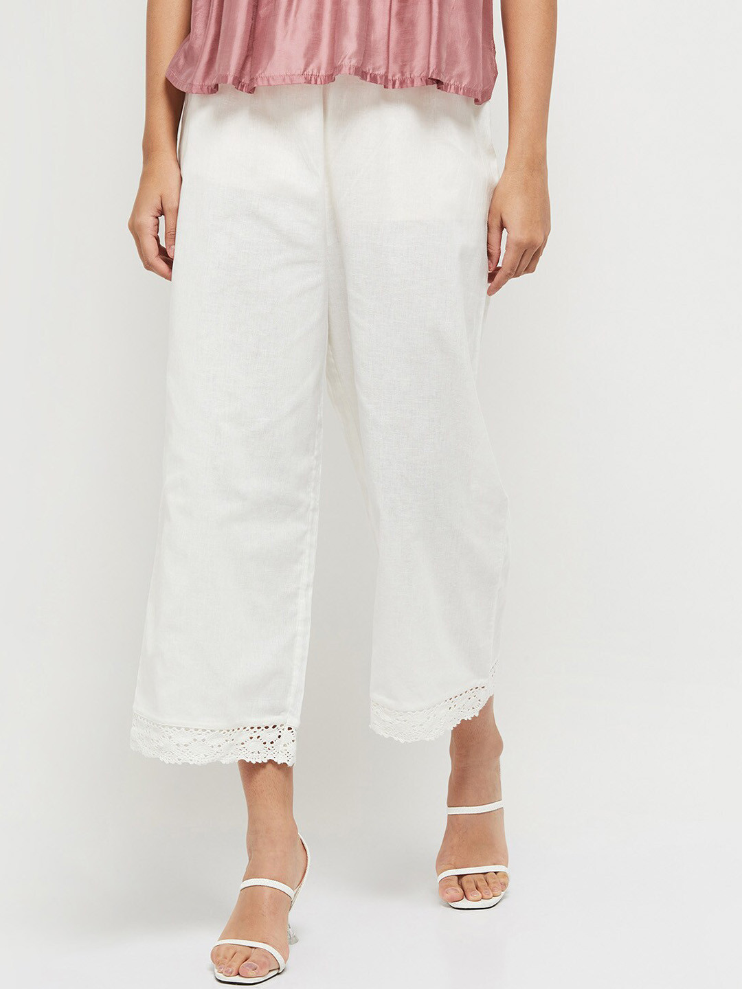 

max Women Off White Loose Fit Easy Wash Culottes Trousers