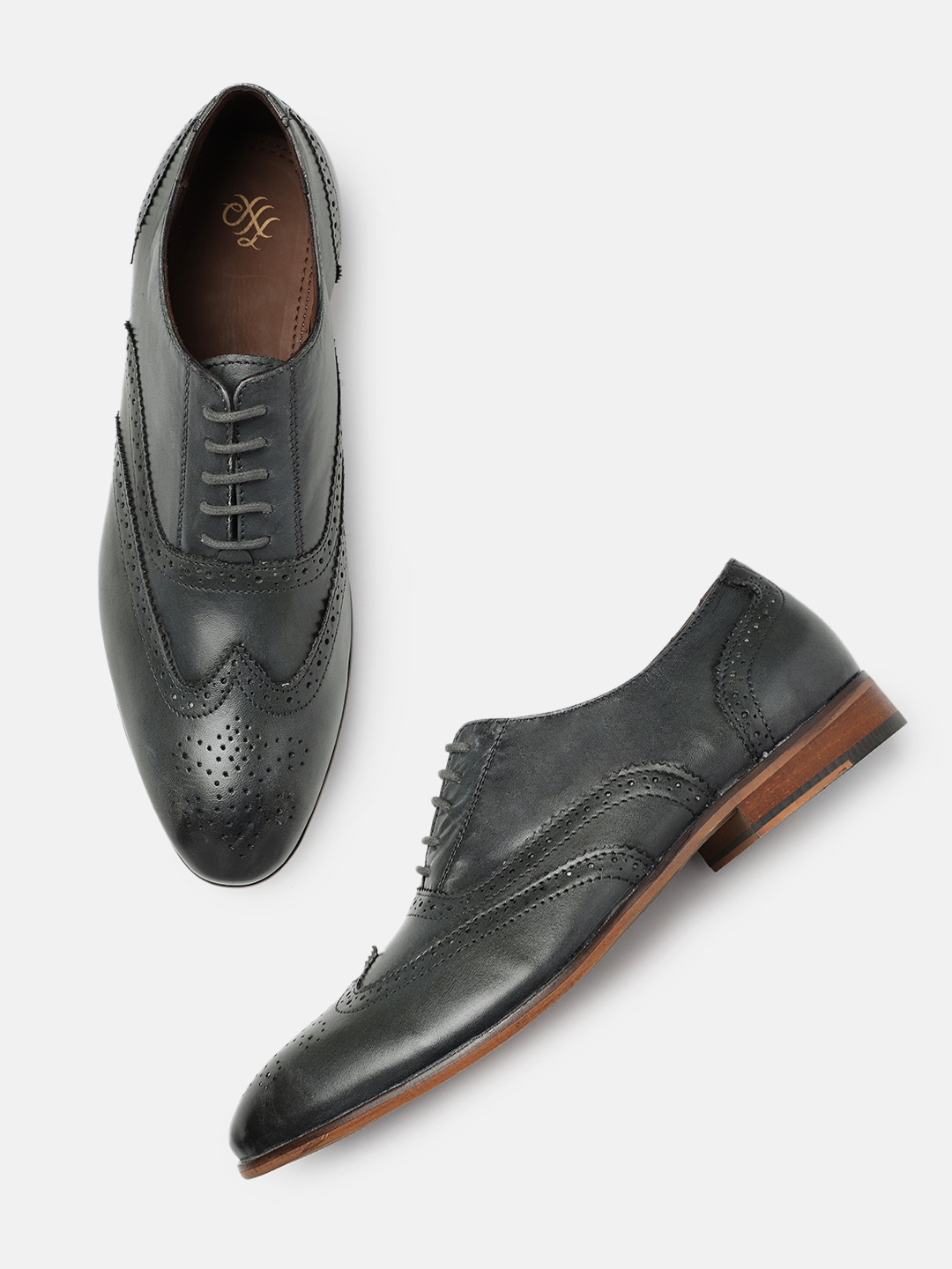 

House of Pataudi Men Formal Brogues, Grey