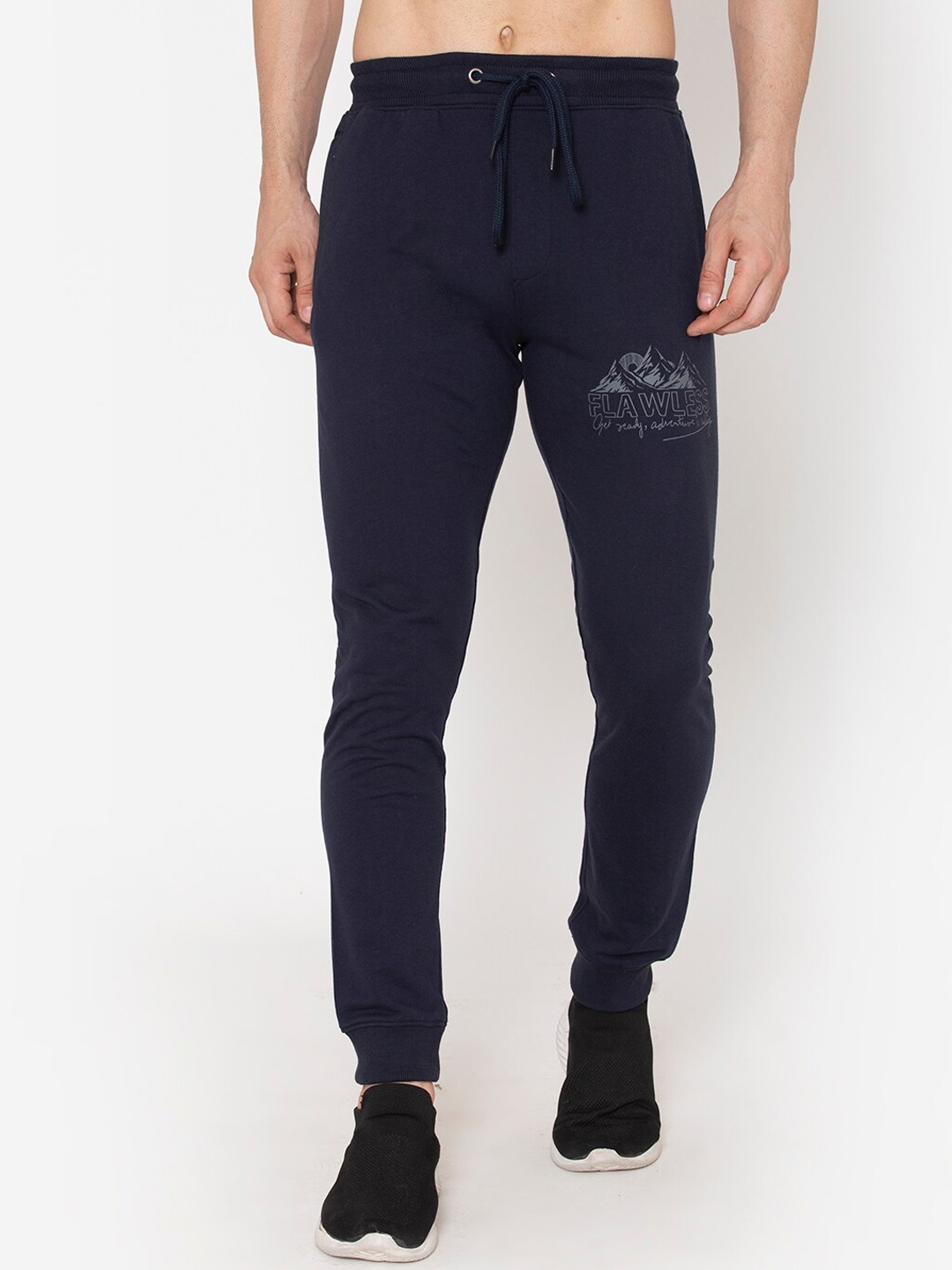 

FLAWLESS Men Printed Relax-Fit Cotton Joggers, Navy blue