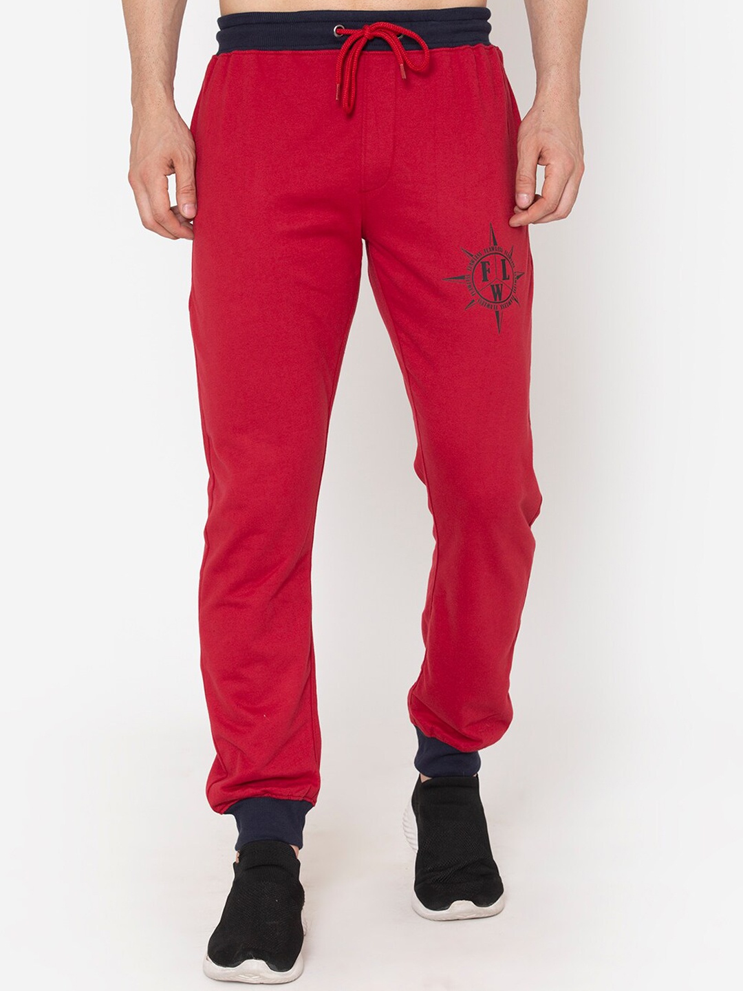 

FLAWLESS Men Printed Relaxed-Fit Cotton Joggers, Red