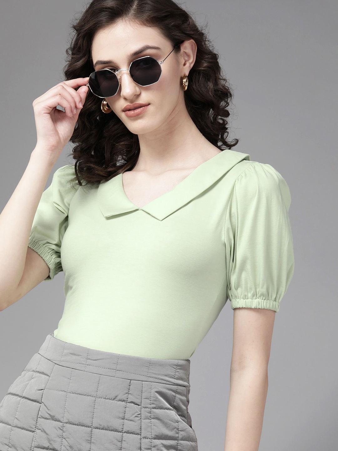 

The Roadster Lifestyle Co. Mint Green Peter Pan Collar Top