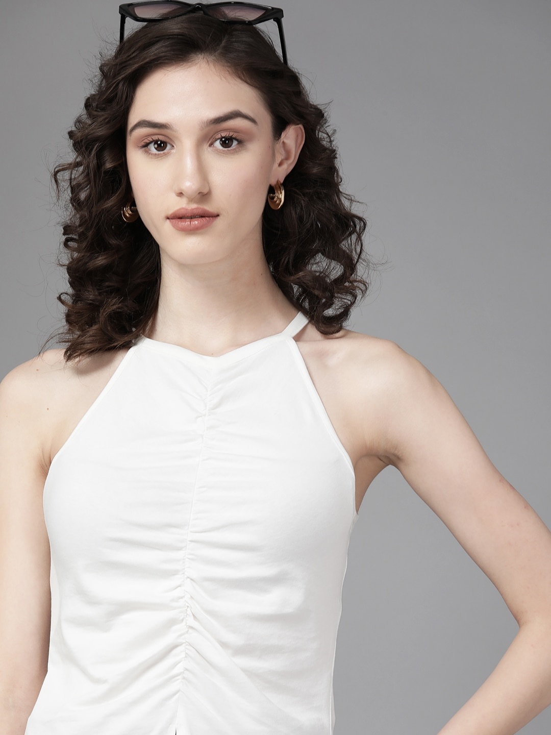 

The Roadster Lifestyle Co. White Ruched Top with Slit Detail