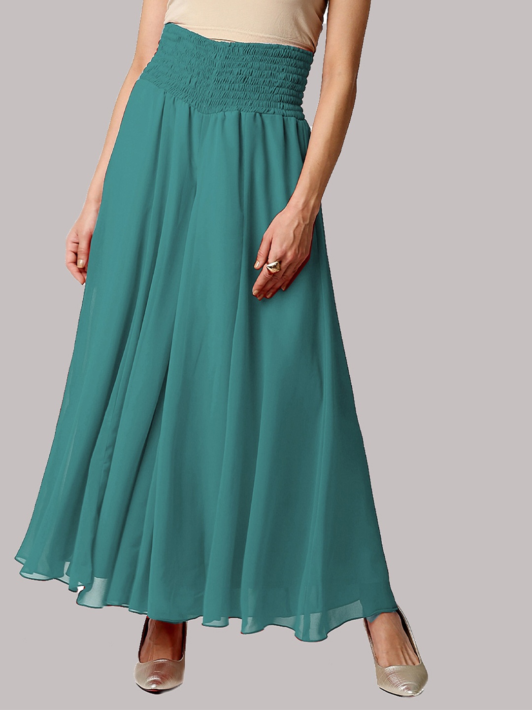 

Ira Soleil Women Green Flared Chiffon Palazzos