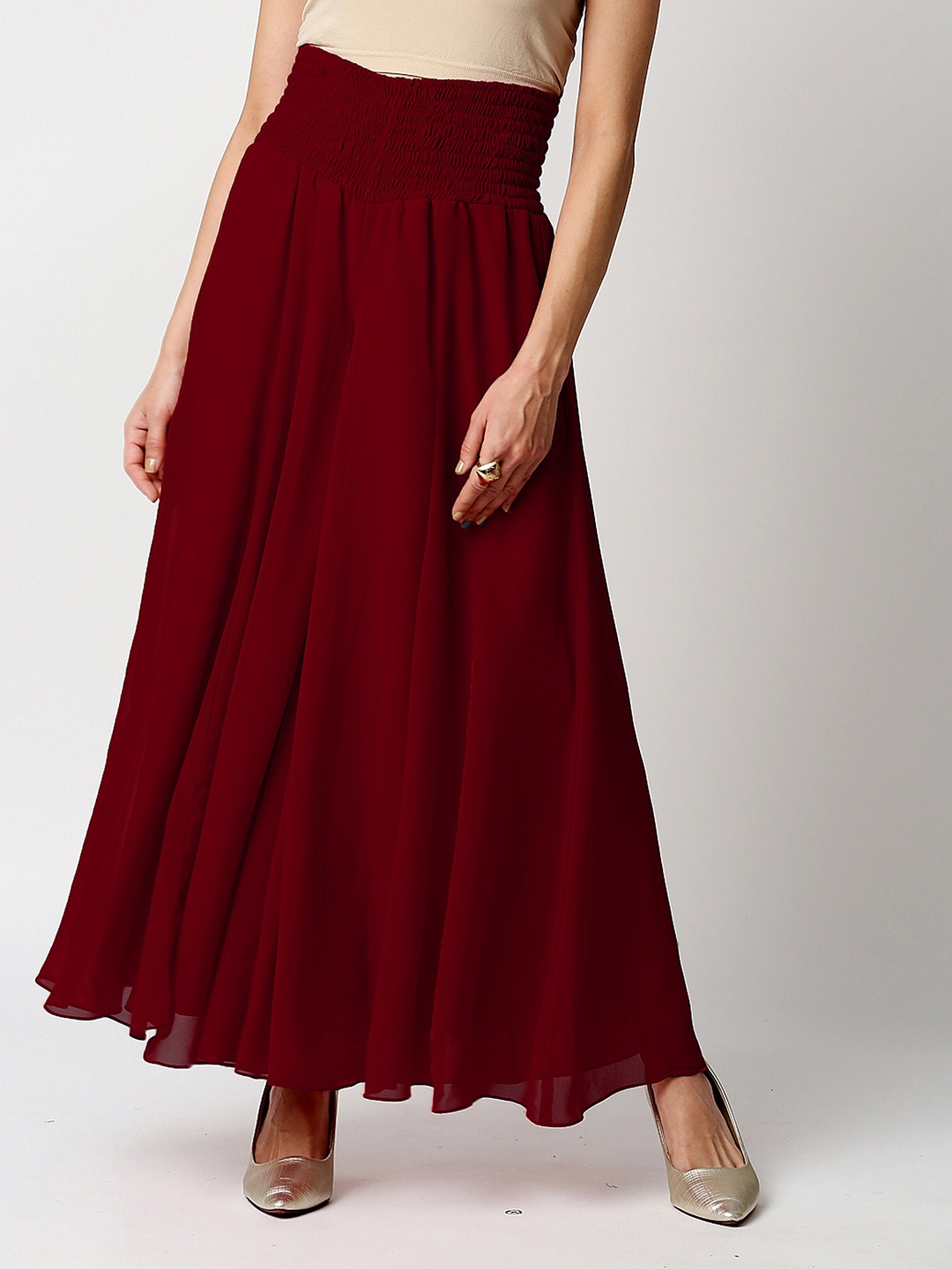 

Ira Soleil Women Maroon Flared Chiffon Palazzos