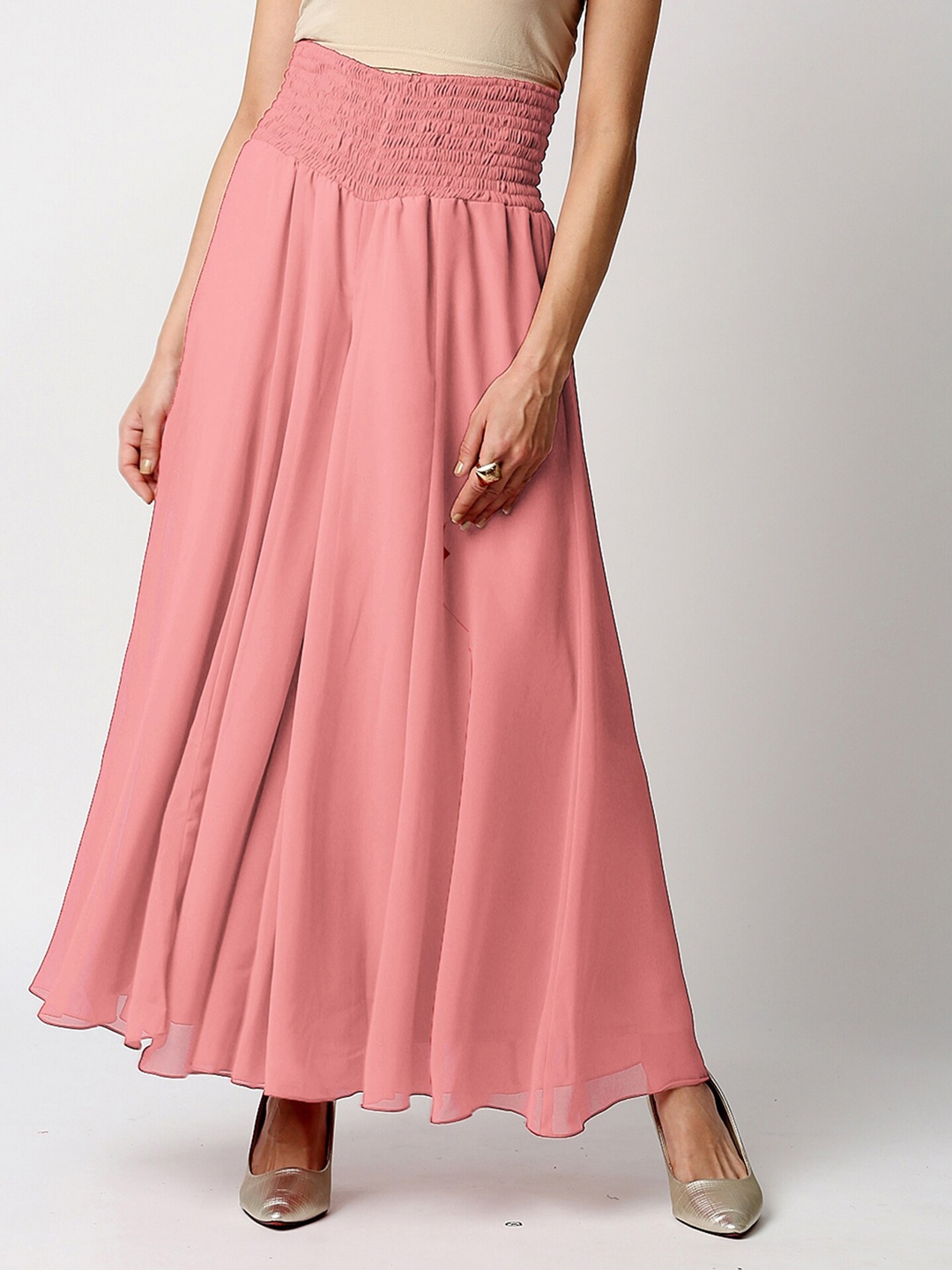 

Ira Soleil Women Rose Gold Flared Chiffon Palazzos