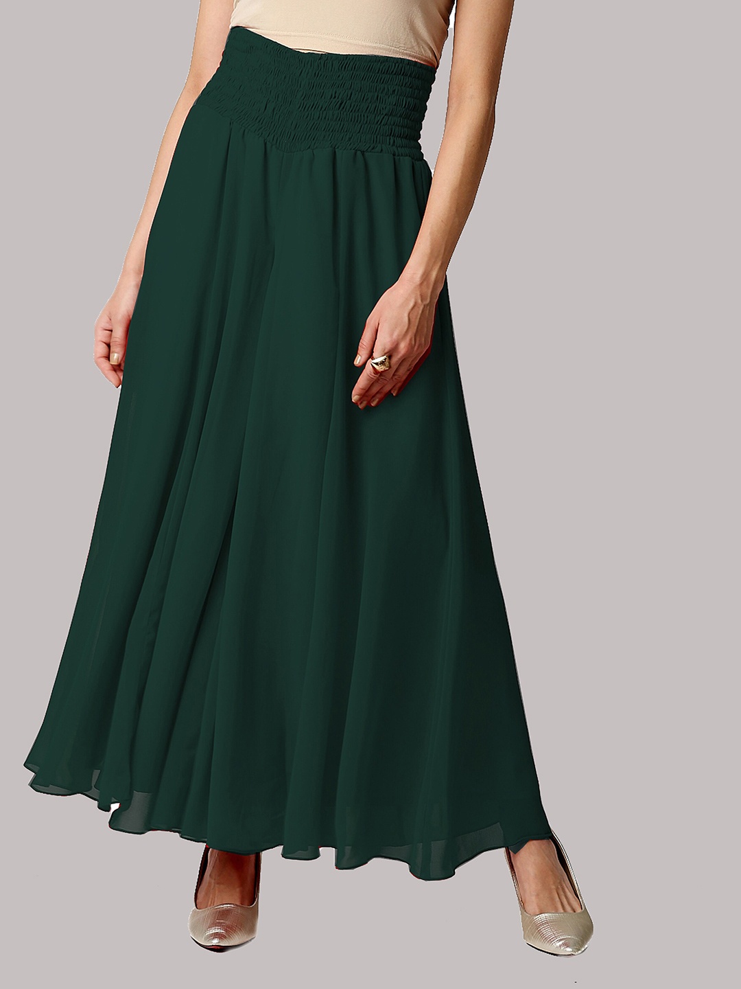 

Ira Soleil Women Green Flared Chiffon Palazzo
