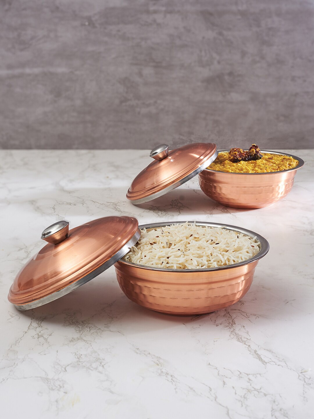 

HomeTown Set Of 2 Stainless Steel Serving Bowls, Copper
