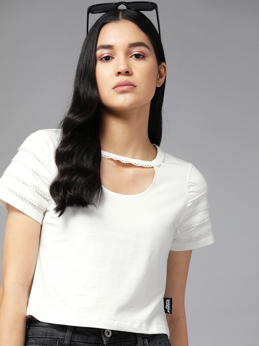 

The Roadster Lifestyle Co. Cut Out & Lace Detail Crop Top, White
