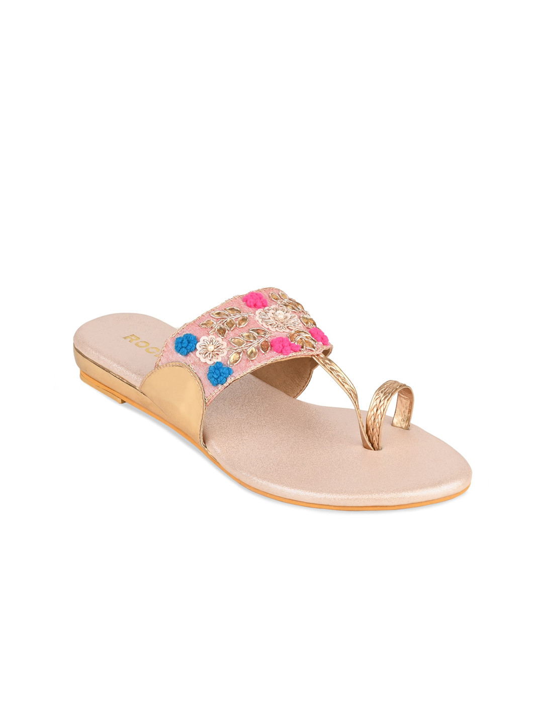 

Rocia Women Embellished Ethnic One Toe Flats with Embroidered, Rose gold