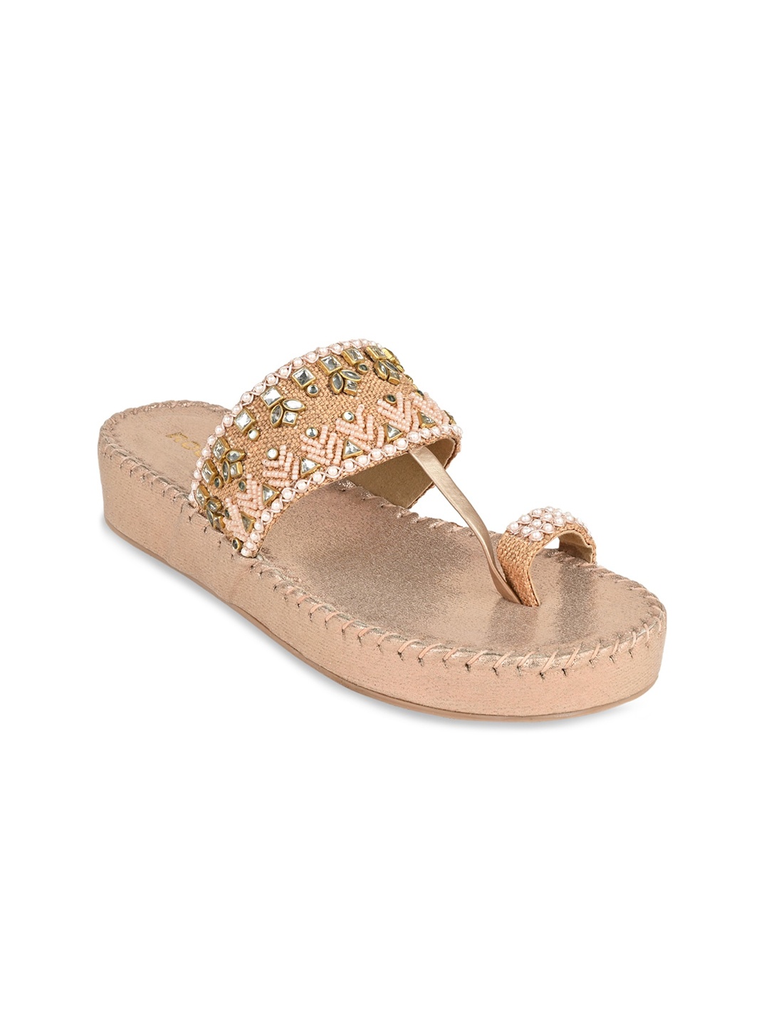 

Rocia Women Embellished Ethnic One Toe Flats with Embroidered, Rose gold