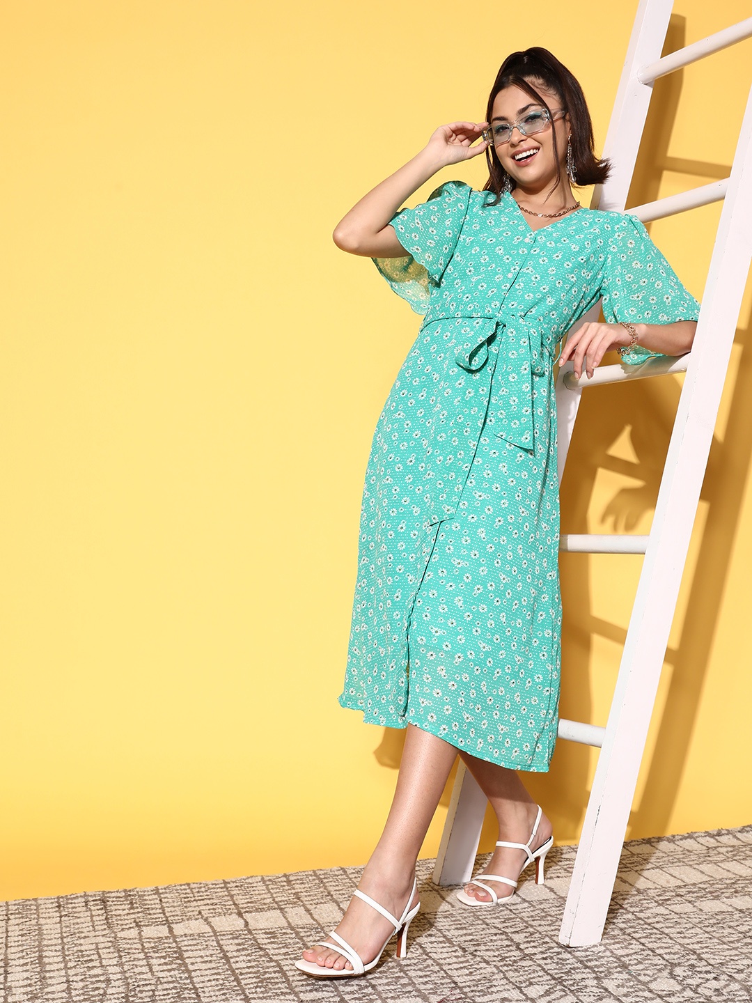 

plusS Sea Green Floral A-Line Midi Dress