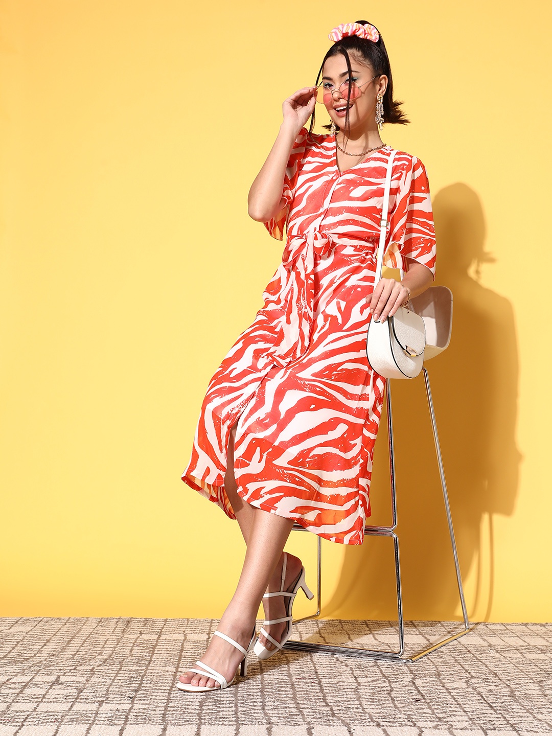 

plusS Orange & White A-Line Midi Dress