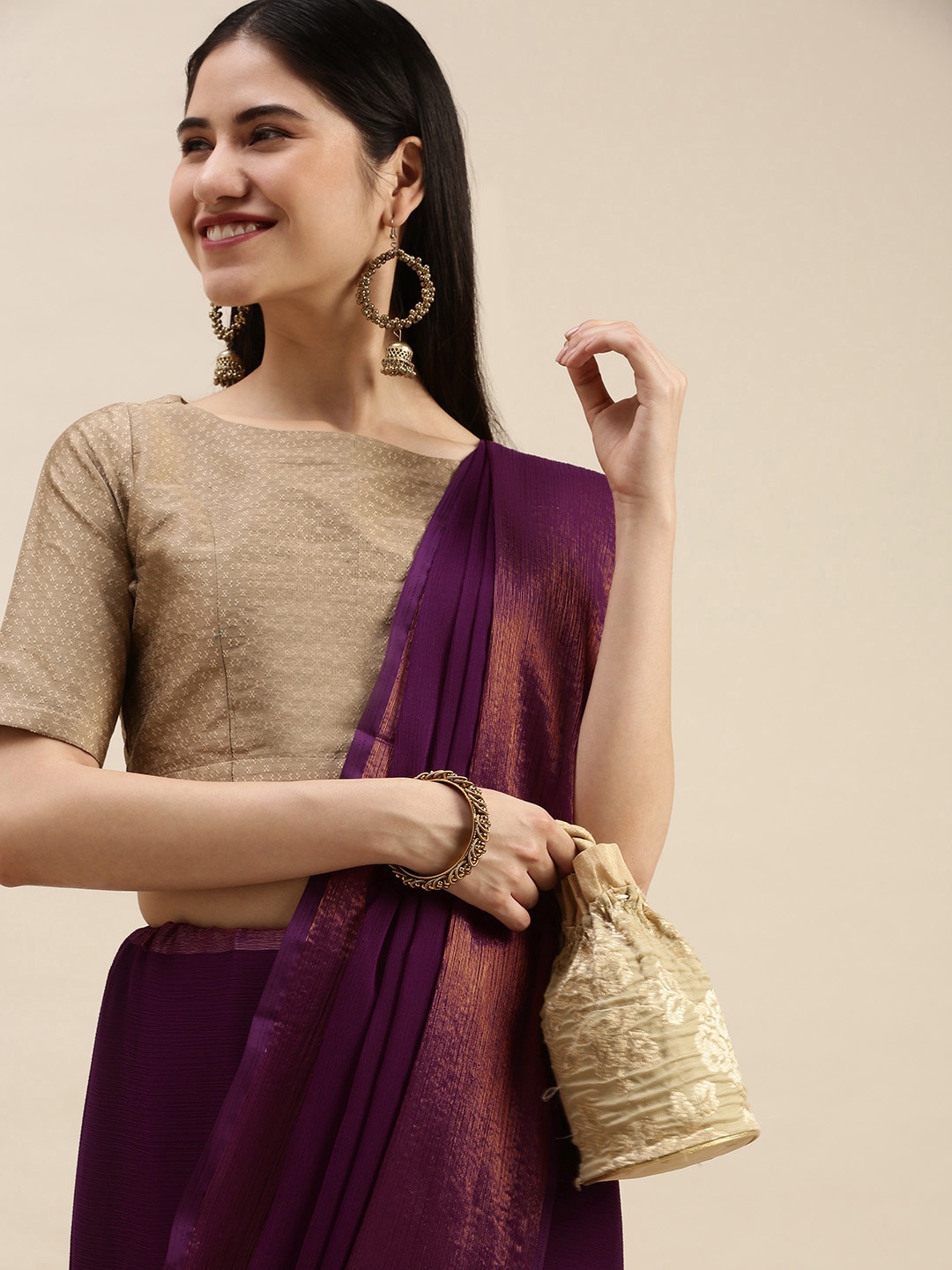 

Pothys Purple Pure Chiffon Solid Saree