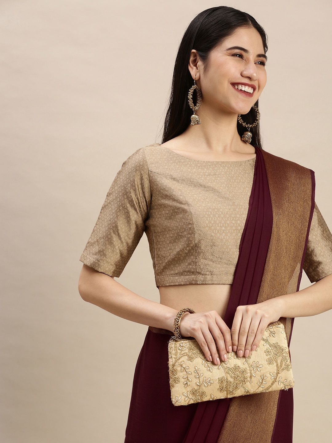 

Pothys Maroon Pure Chiffon Solid Saree