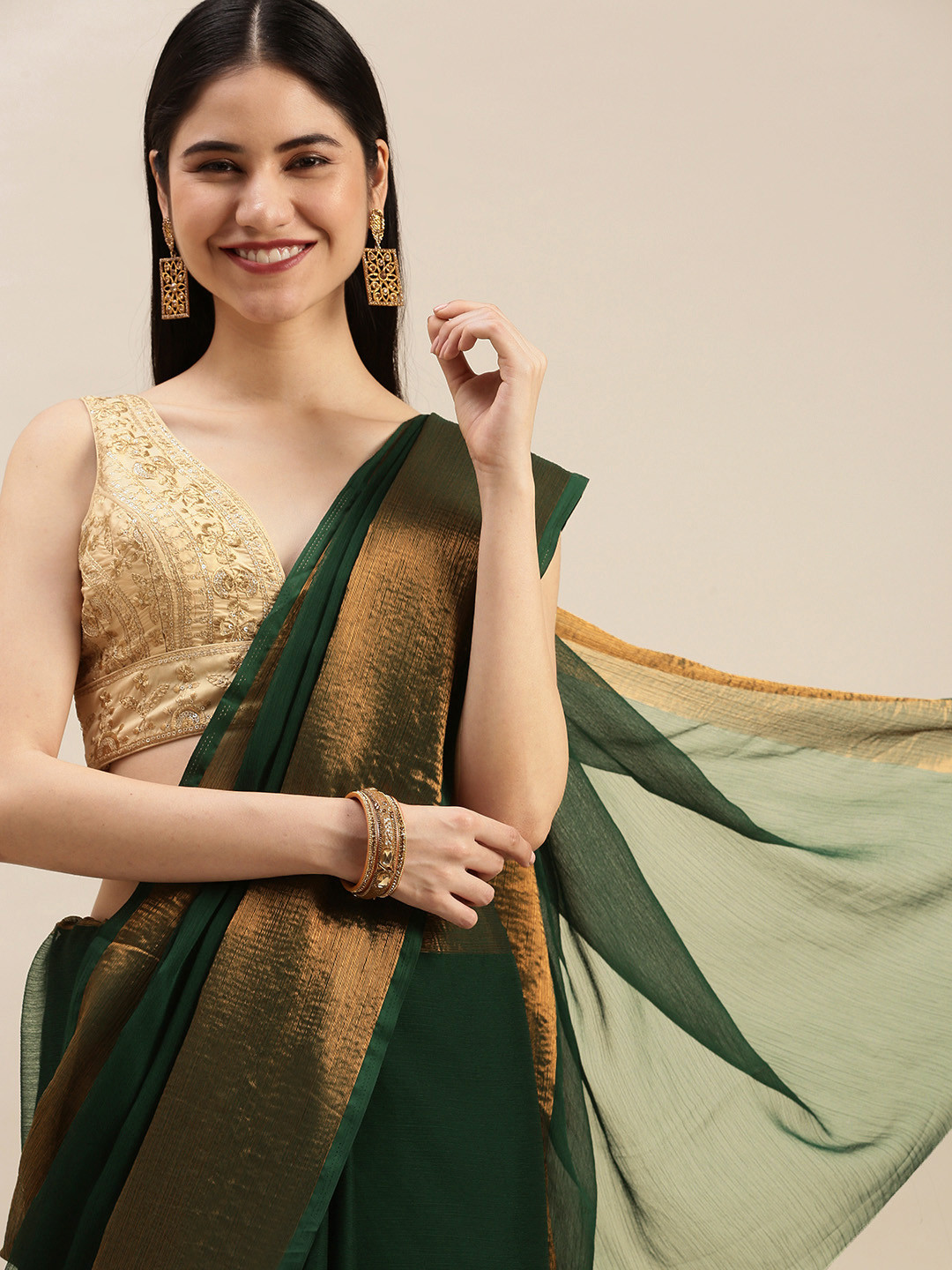 

Pothys Green Pure Chiffon Solid Saree