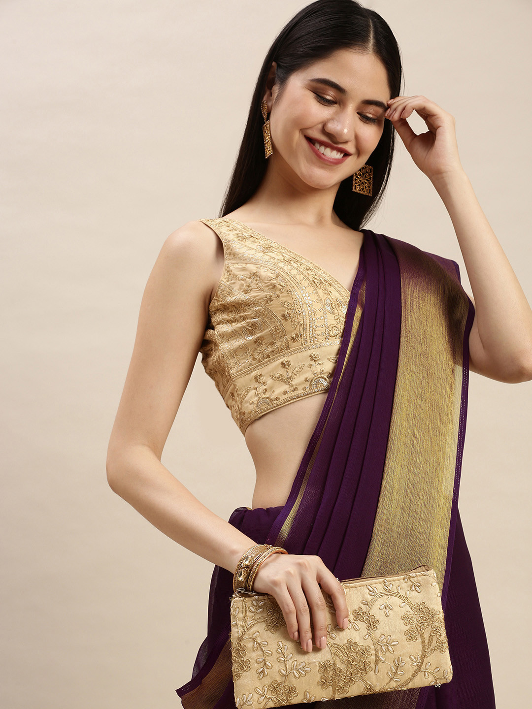 

Pothys Purple Pure Chiffon Solid Saree
