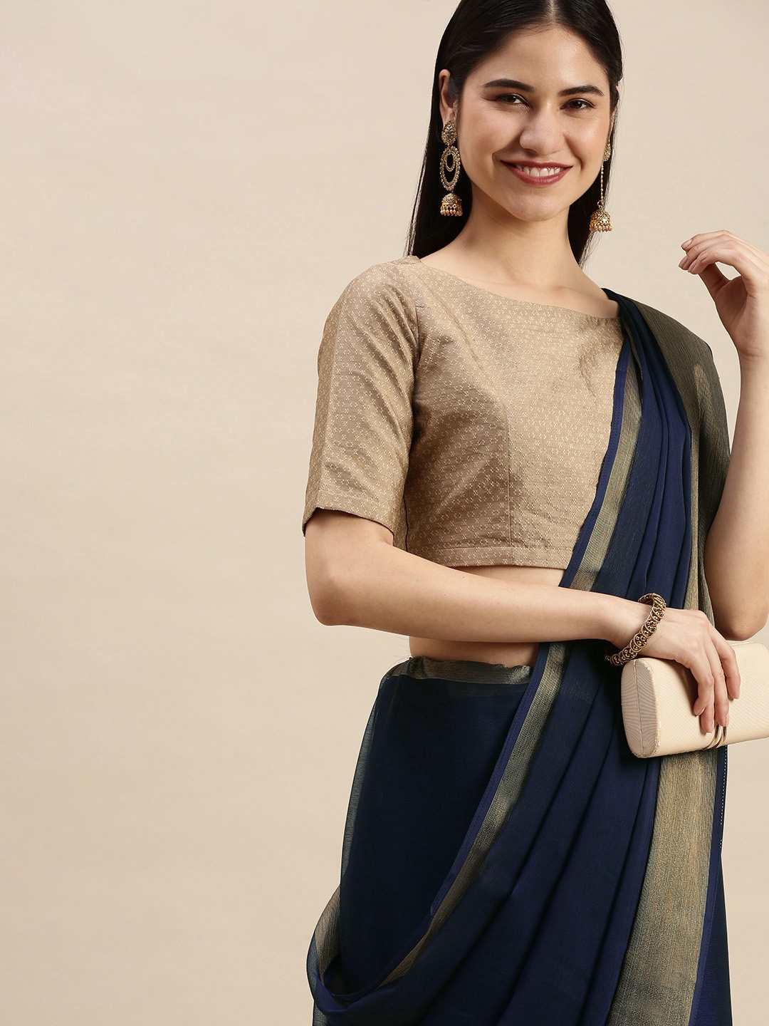 

Pothys Navy Blue Pure Chiffon Solid Saree