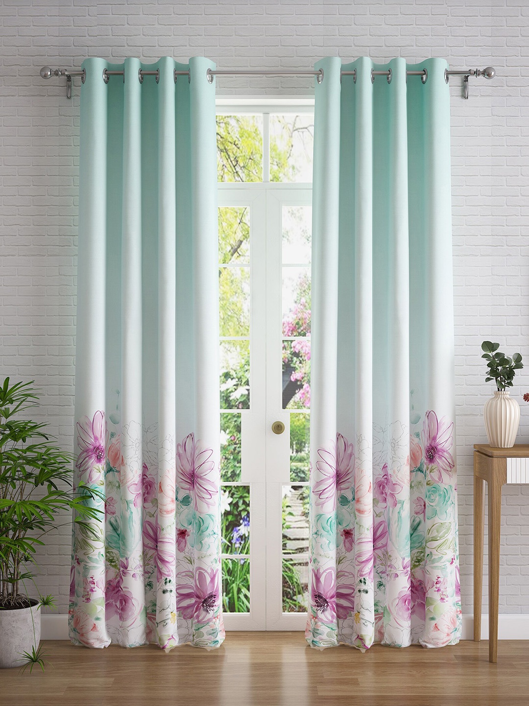 

Home Centre Green & White Set of 2 Floral Door Curtain