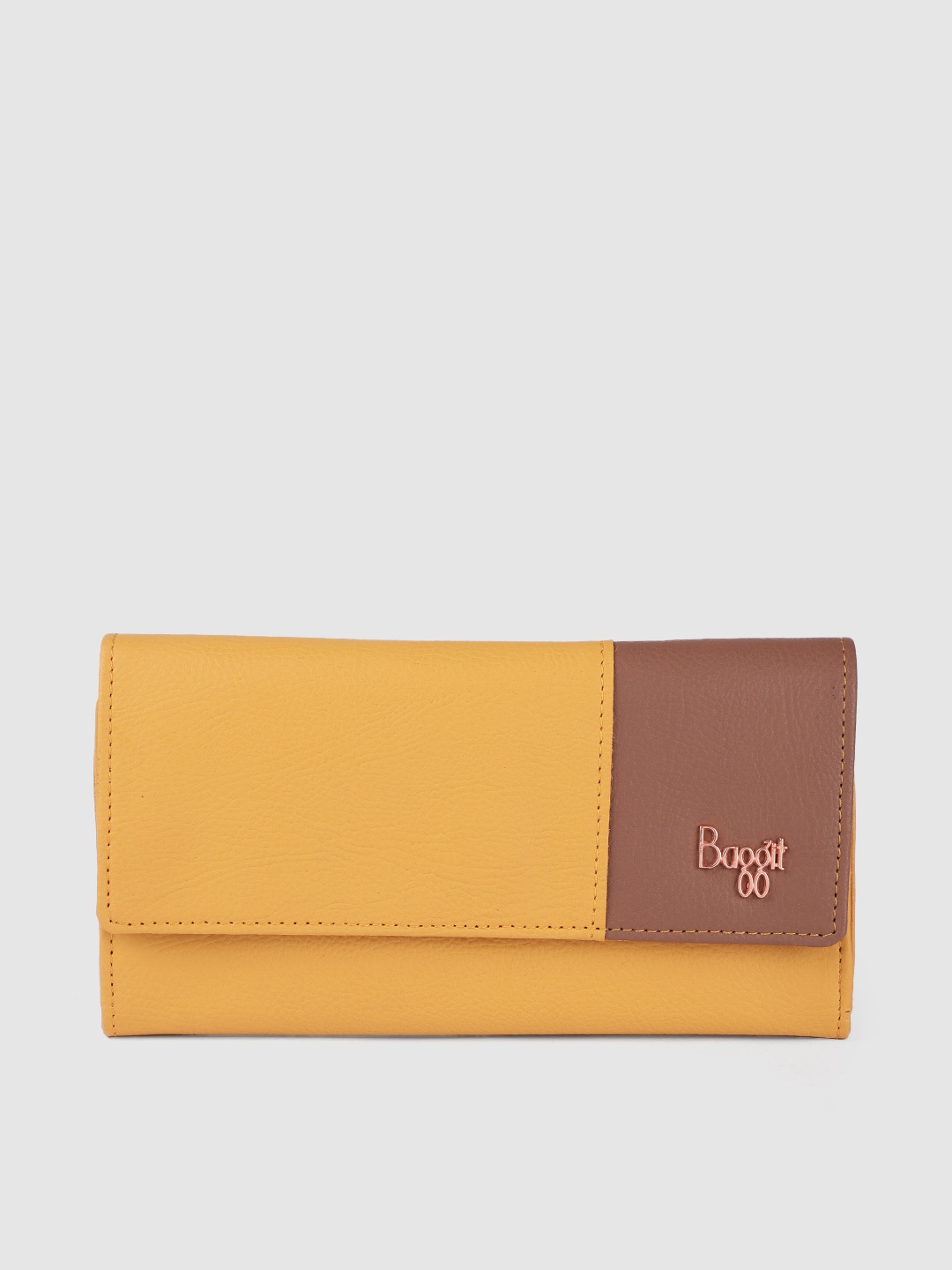 

Baggit Women Mustard Yellow & Brown Colourblocked Three Fold Wallet