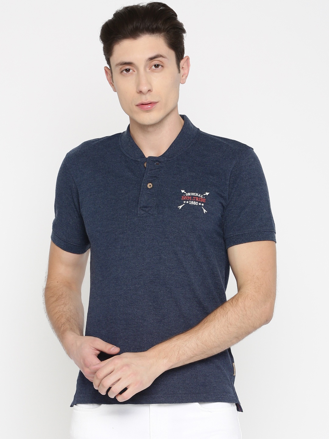 

Flying Machine Men Blue Solid Polo Collar T-shirt