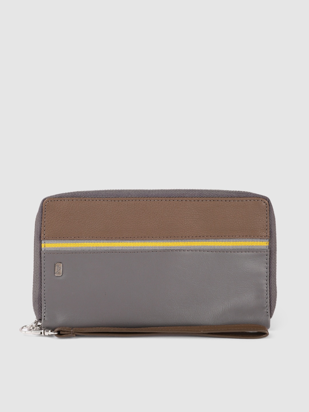 

Baggit Men Grey & Brown Colourblocked Zip Around Wallet