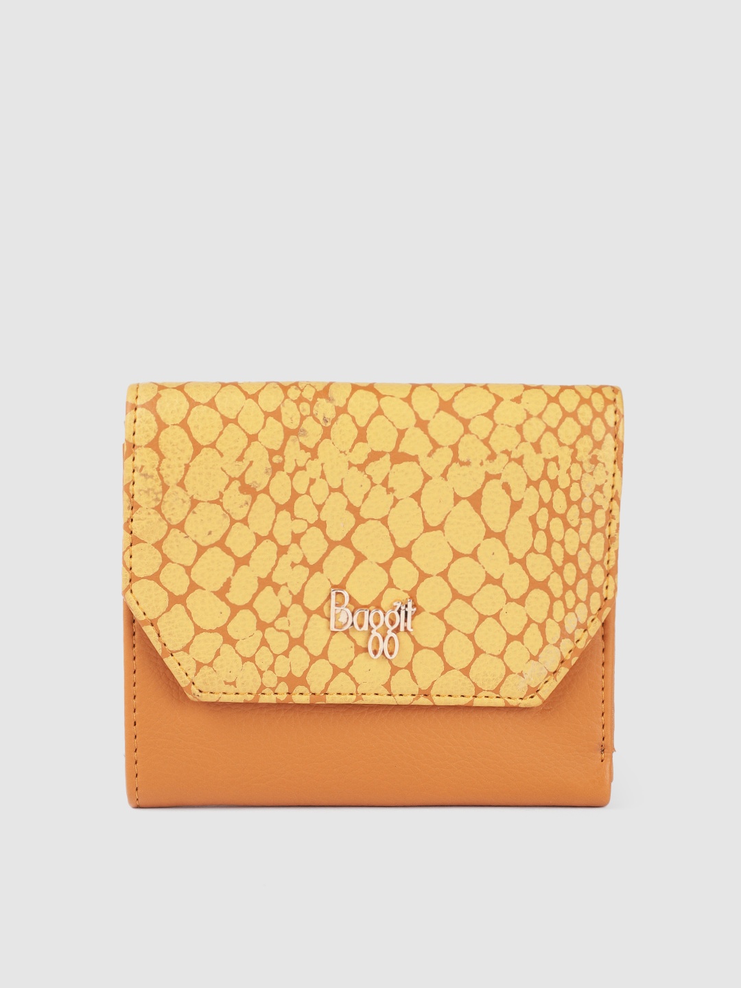 

Baggit Women Yellow & Brown Abstract Printed Three Fold Wallet