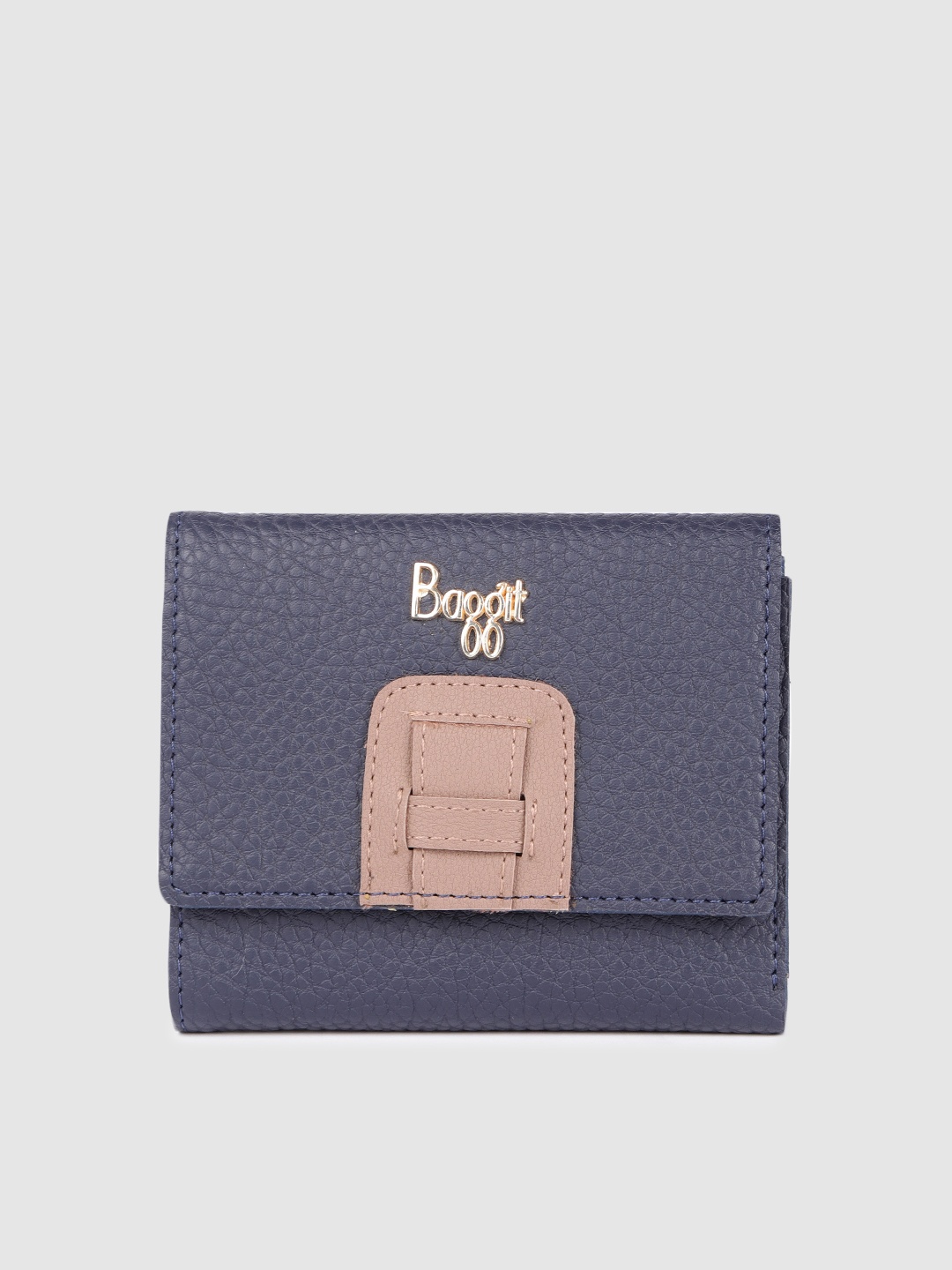 

Baggit Women Navy Blue & Beige Textured Three Fold Wallet