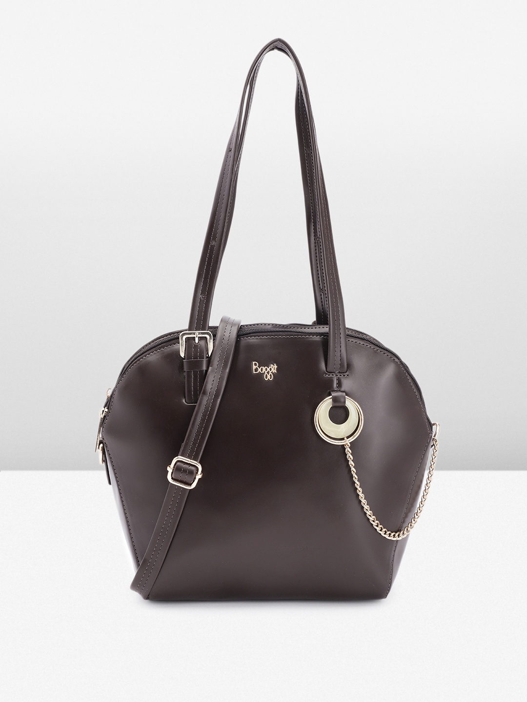 

Baggit Solid PU Structured Shoulder Bag With Embellished Detail, Brown