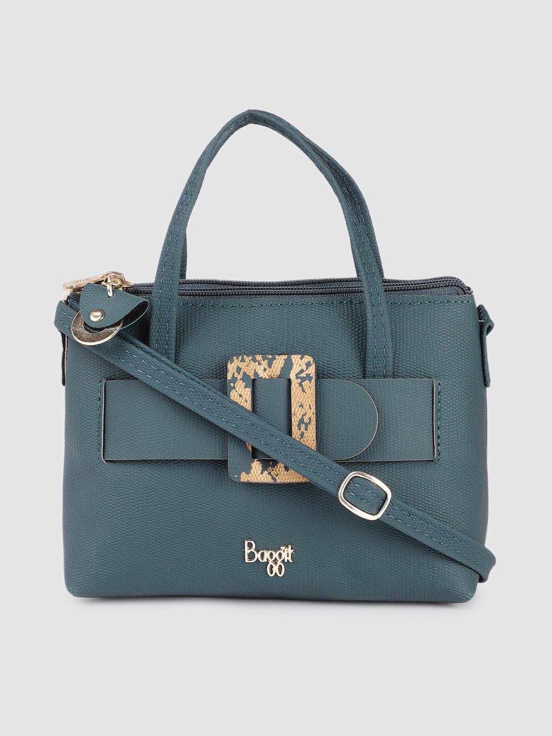 

Baggit Teal Green Solid Structured Sling Bag