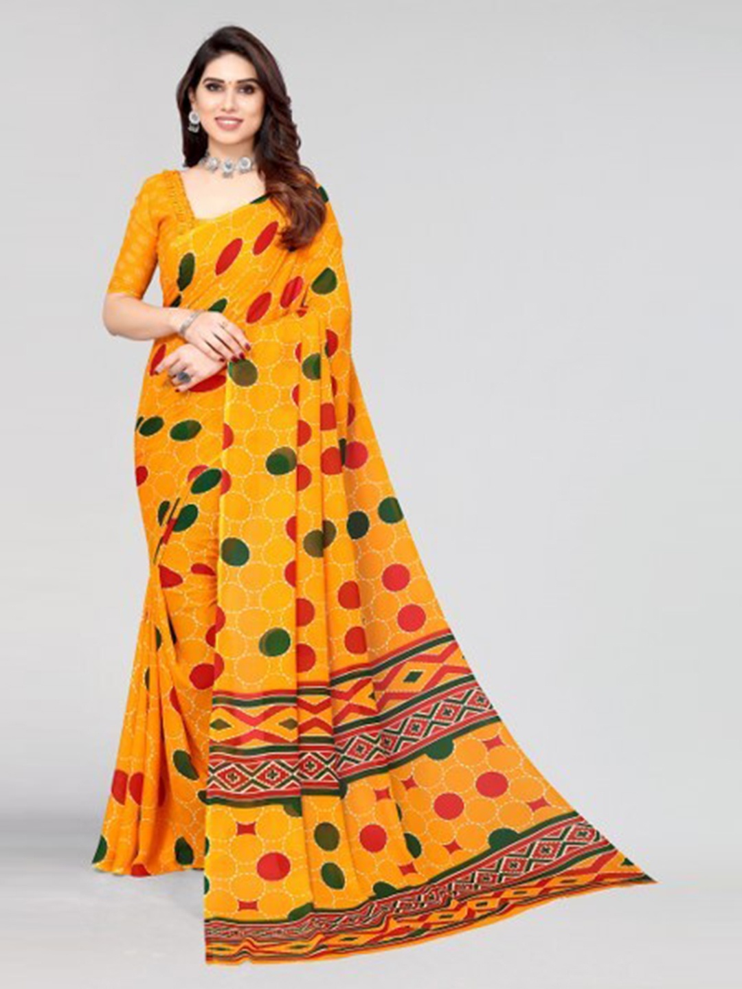 

Yashika Yellow & Green Georgette Saree