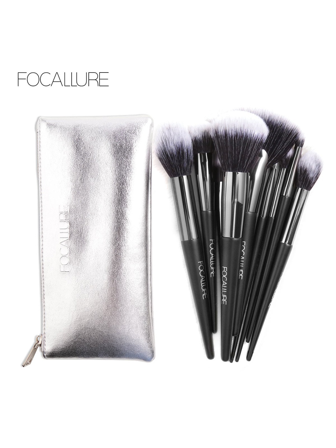 

FOCALLURE Set Of 10 Makeup Wood Brushes With Pouch - Black