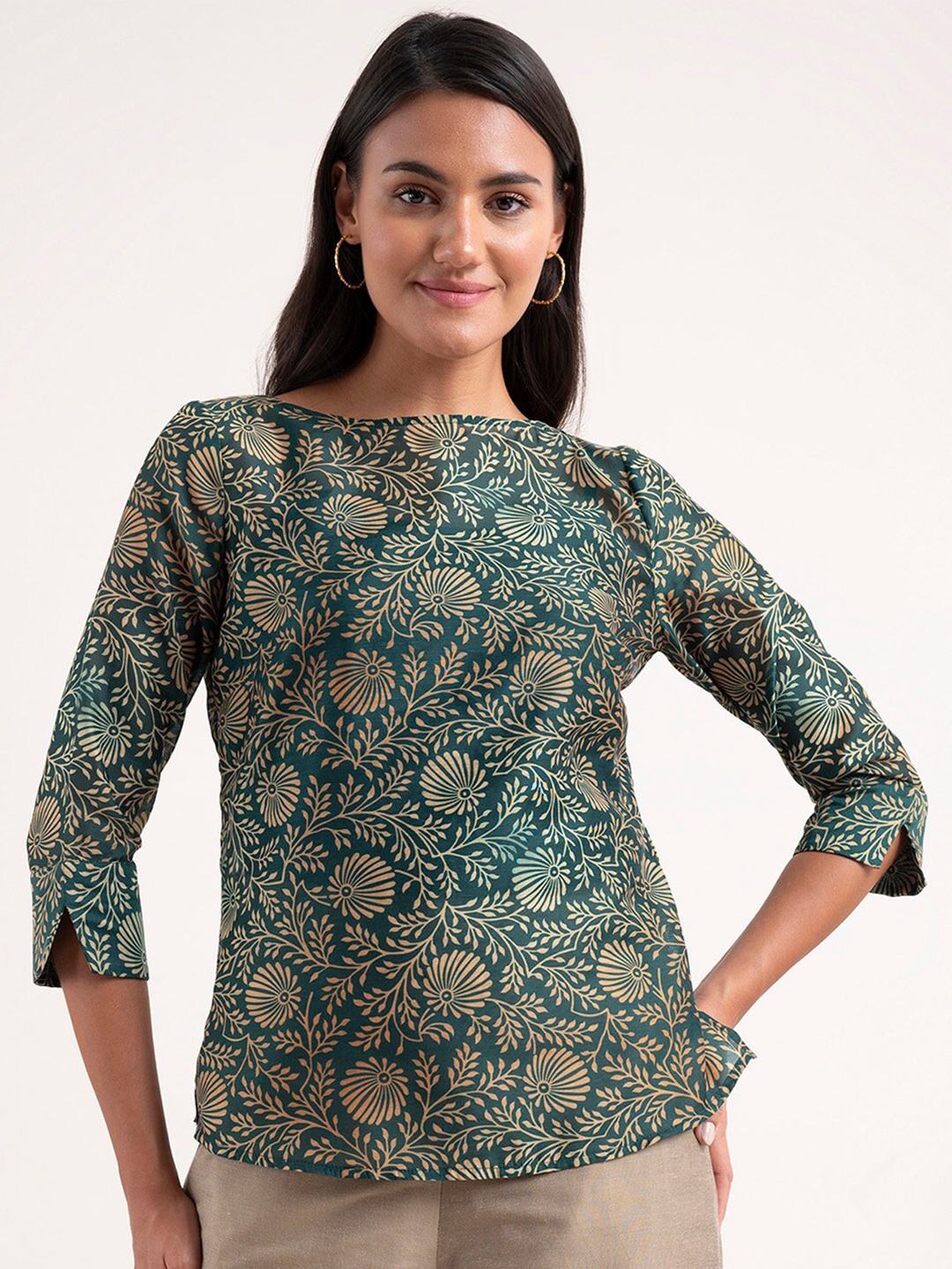 

FableStreet Floral Print Top, Green