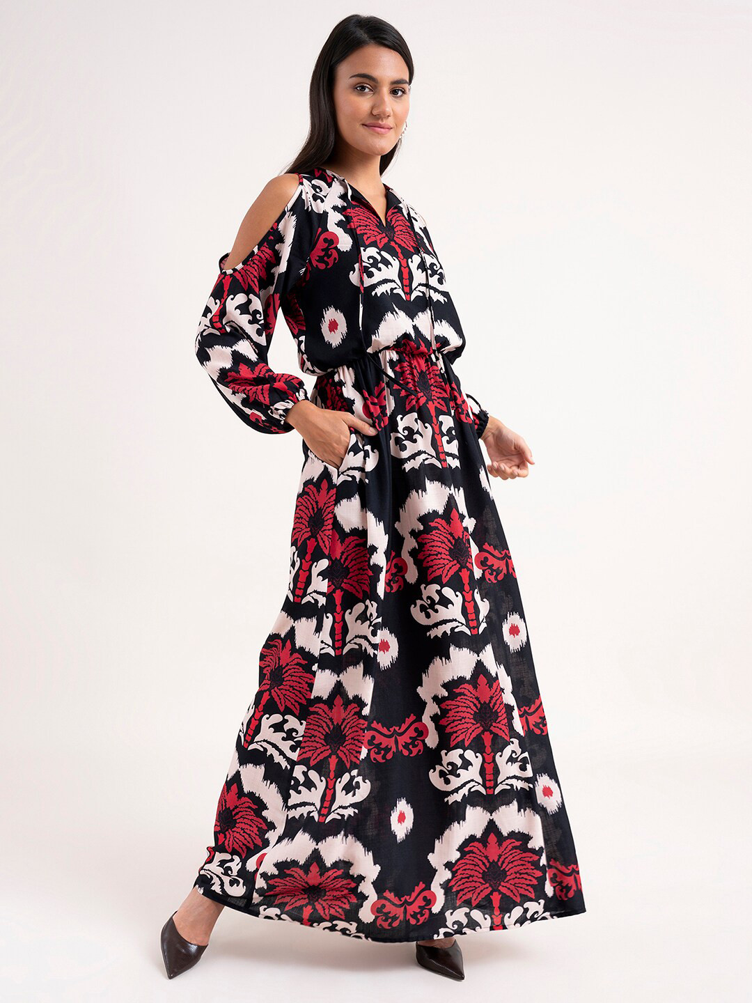 

FableStreet Cotton Empire Floral Maxi Dress, Black