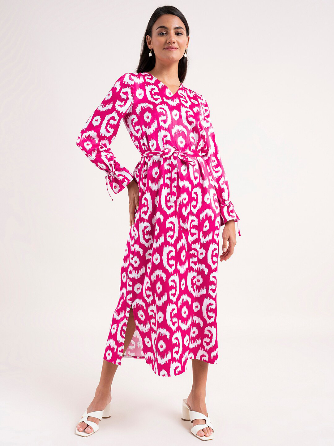 

FableStreet Satin A-Line Midi Dress, Pink
