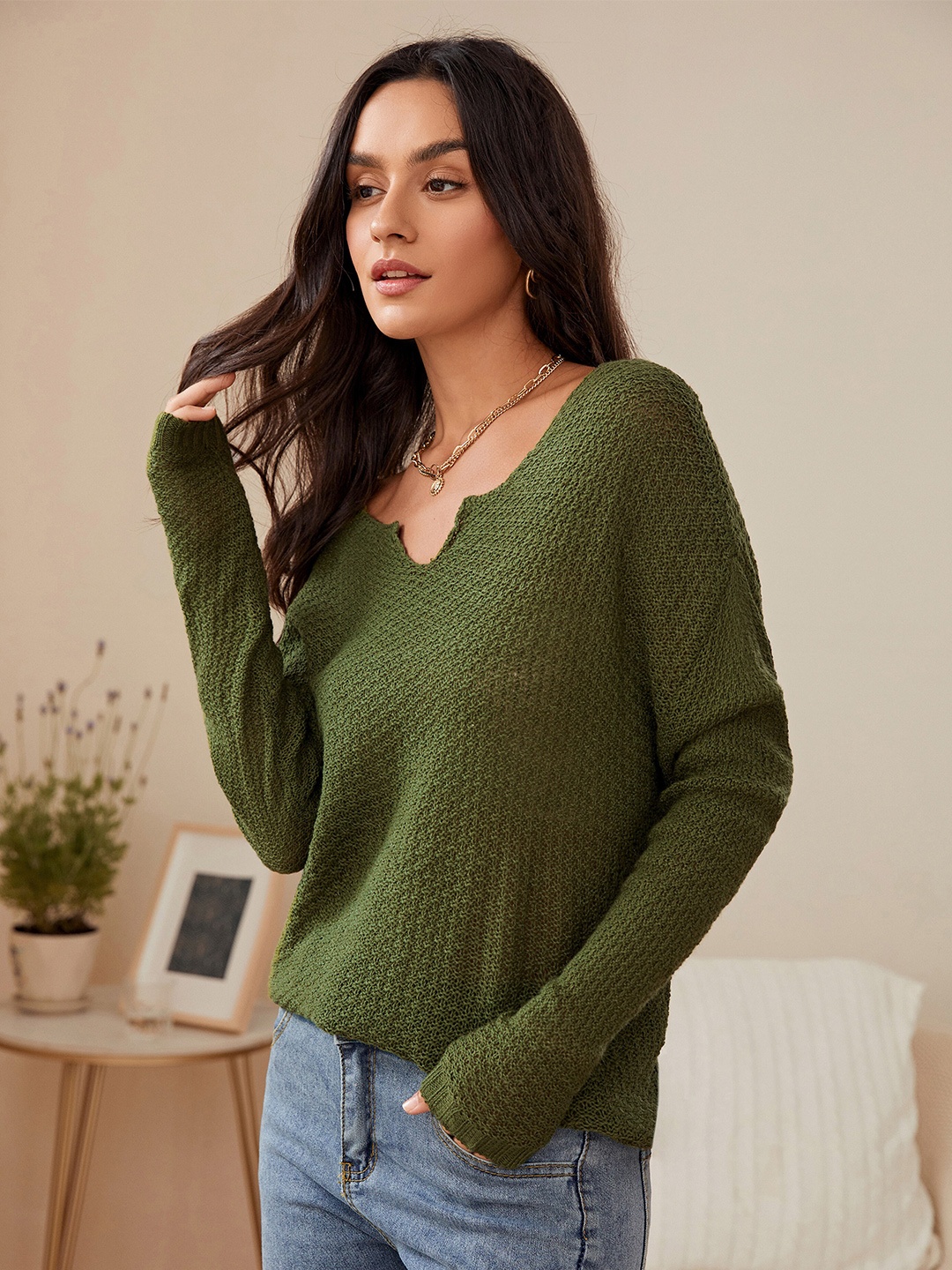 

URBANIC Women Solid Pullover, Green