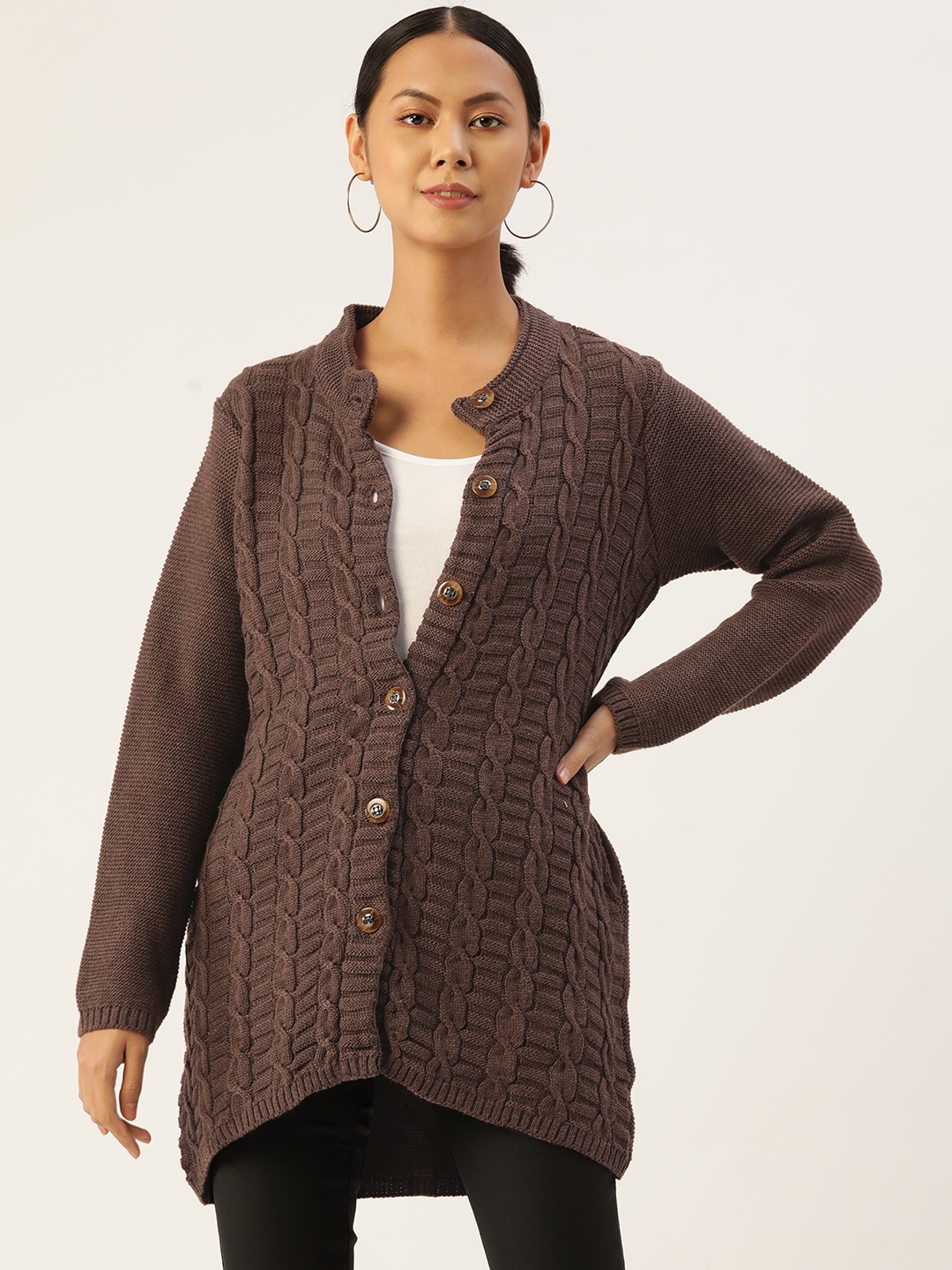 

American Eye Women Brown Cable Knit Cardigan