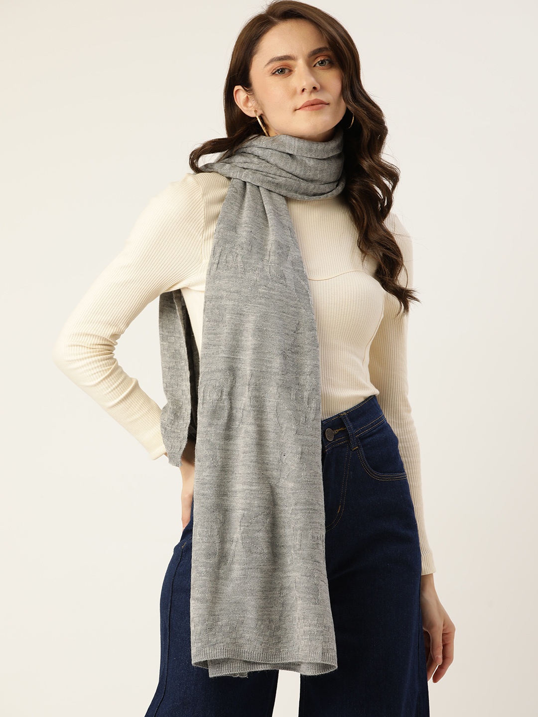 

American Eye Women Grey Melange Solid Acrylic Stole