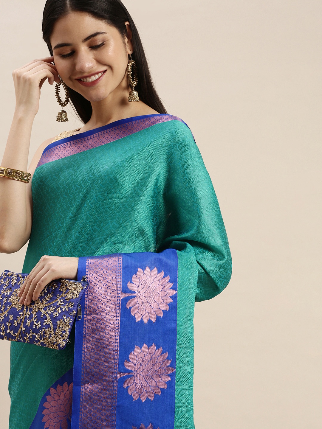 

Pothys Green Woven Design Jute Silk Saree