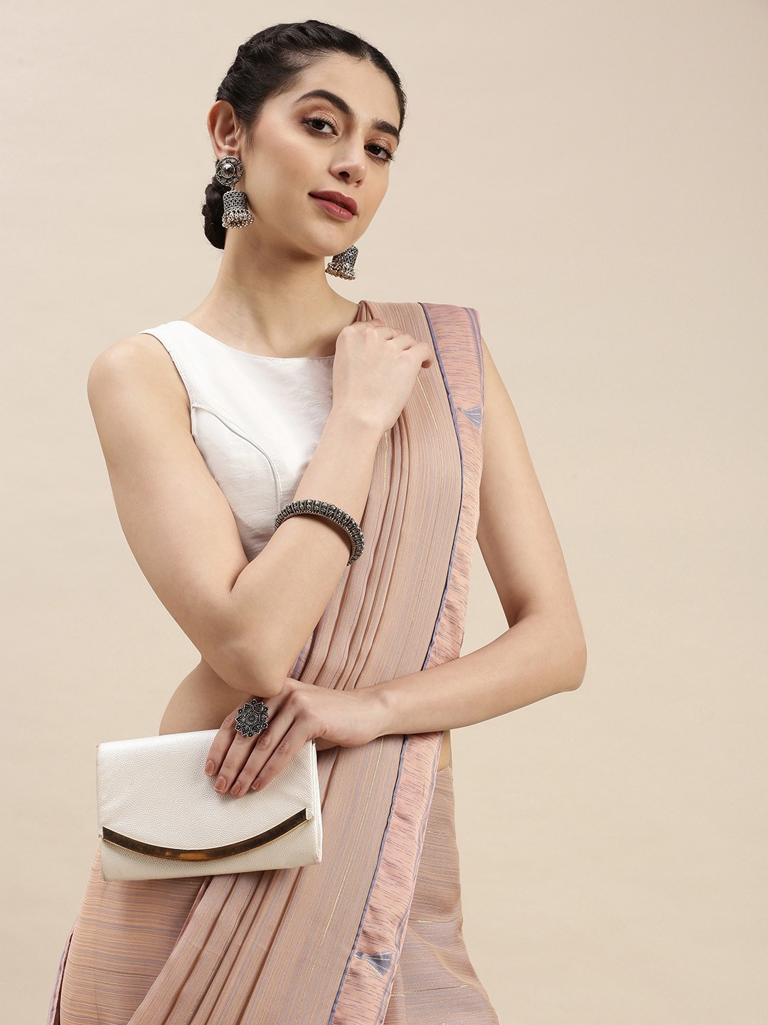 

Pothys Beige Solid Pure Chiffon Saree