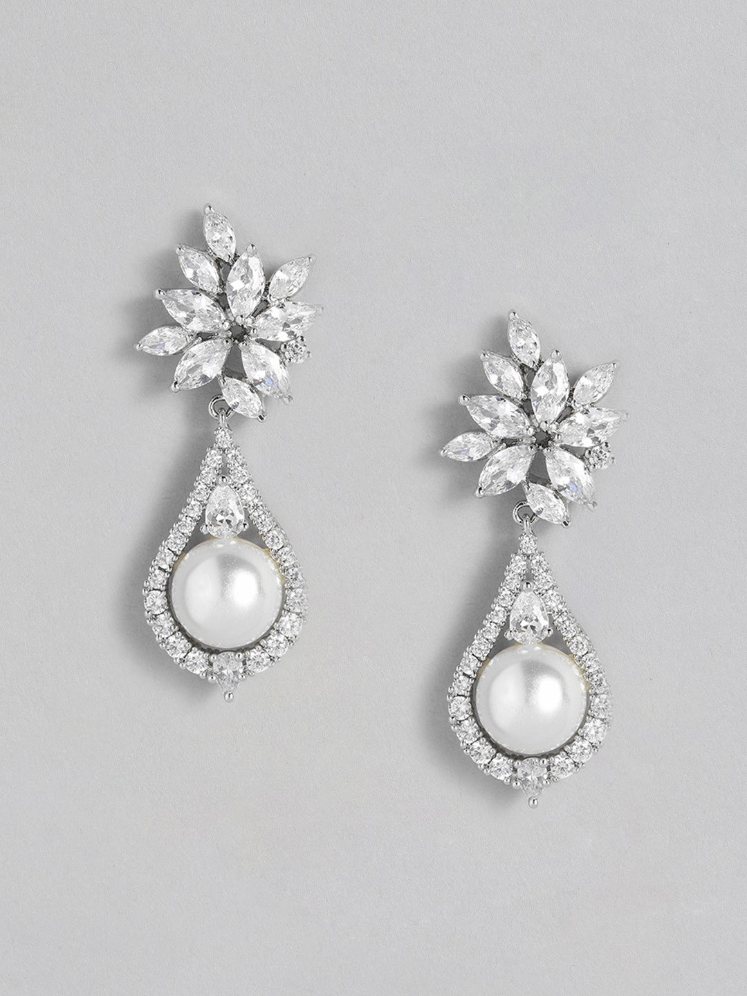 

MIDASKART Teardrop Shaped Pearl Drop Earrings, Silver