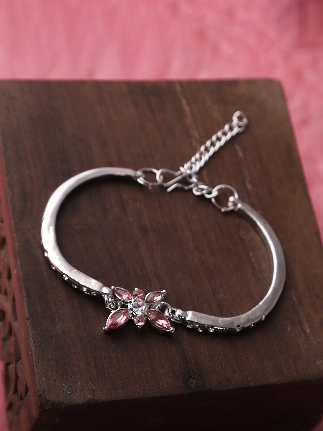 

ZaffreCollections Women Rhodium-Plated Crystals Studded Wraparound Bracelet, Silver