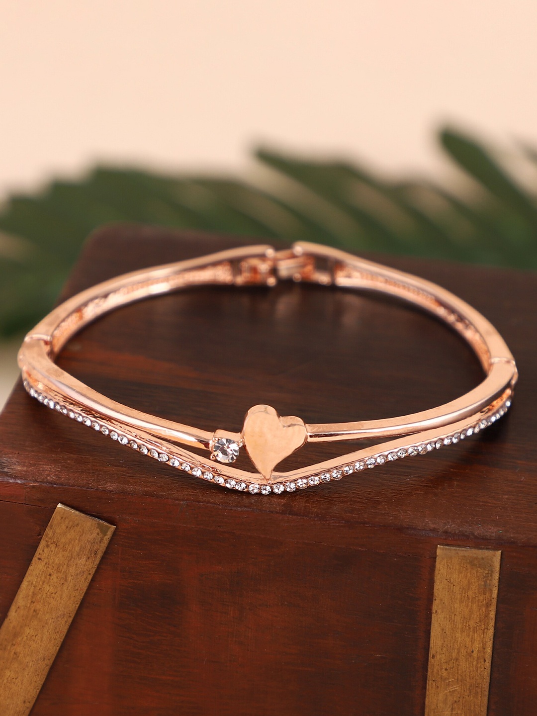 

ZaffreCollections Women Rose Gold-Plated Crystals Studded Bangle-Style Bracelet