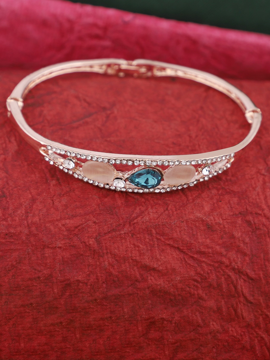 

ZaffreCollections Women Rose Gold-Plated Crystals Studded Bangle-Style Bracelet