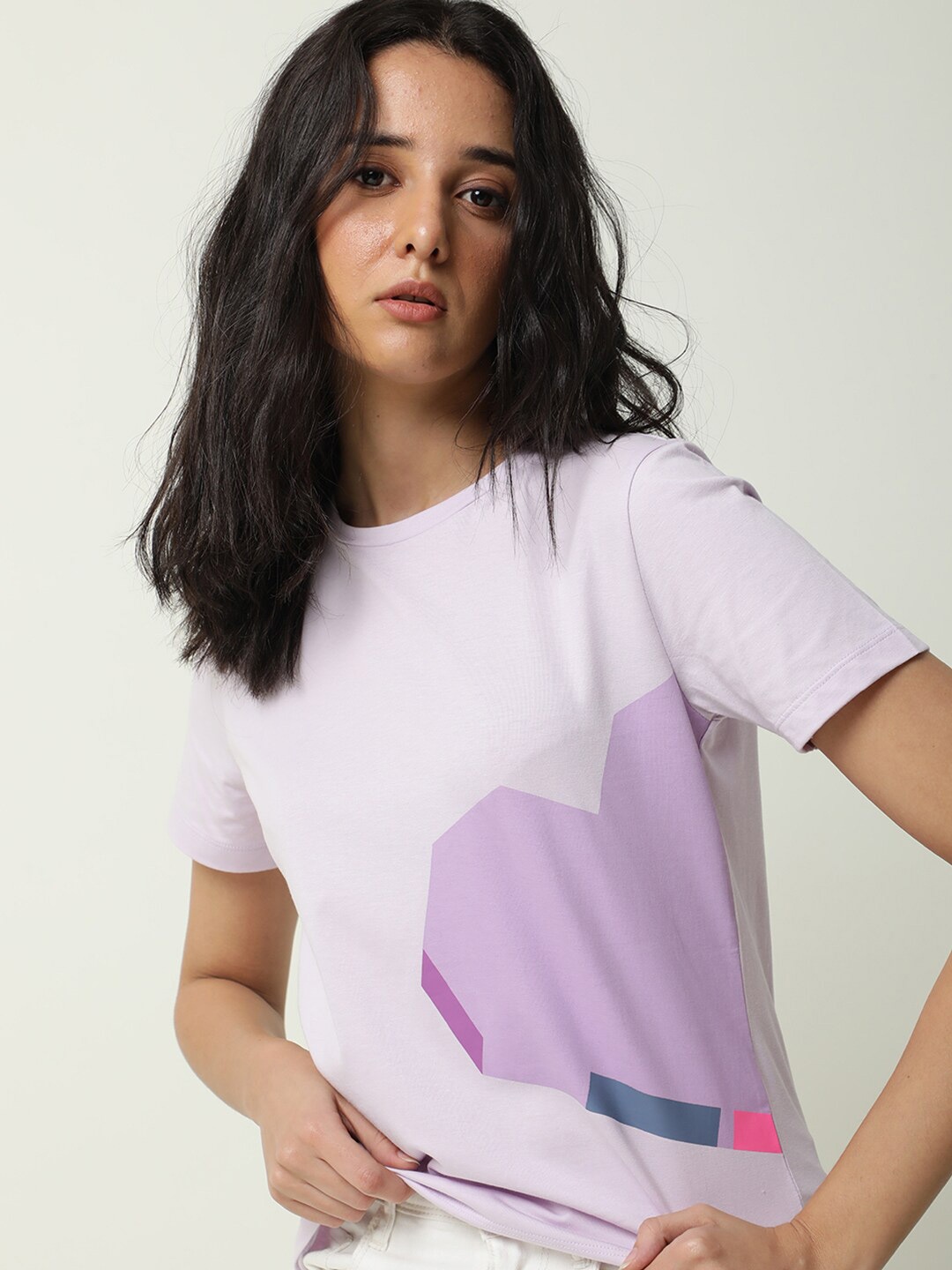 

RAREISM Women Colourblocked Slim Fit Cotton T-shirt, Purple