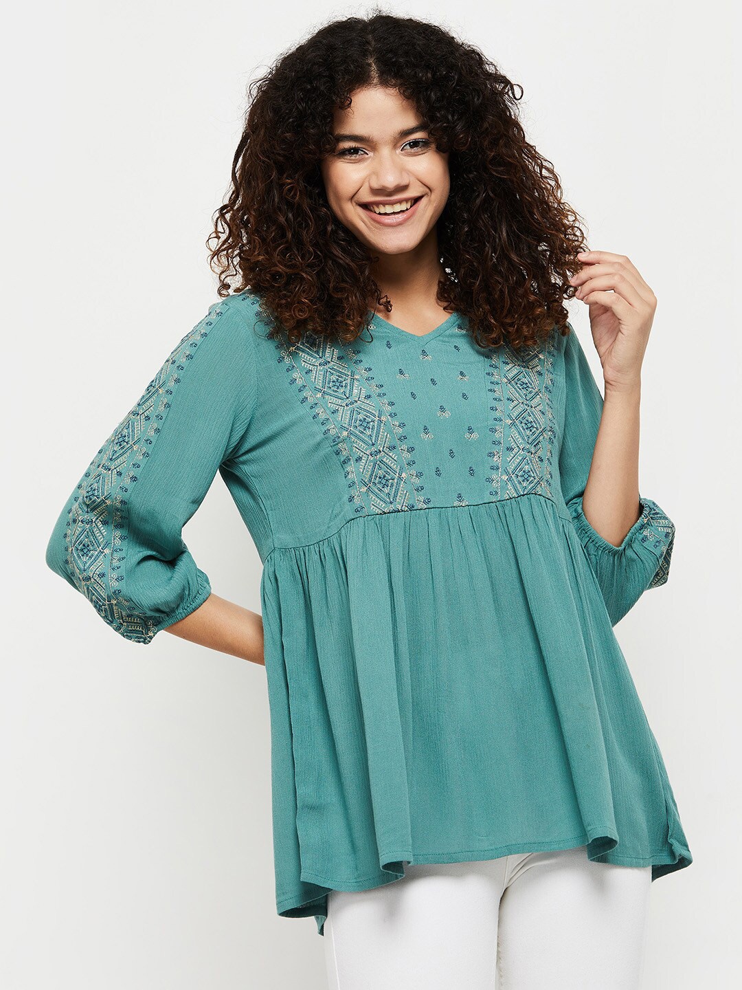 

max Women Embroidered Tunic, Blue