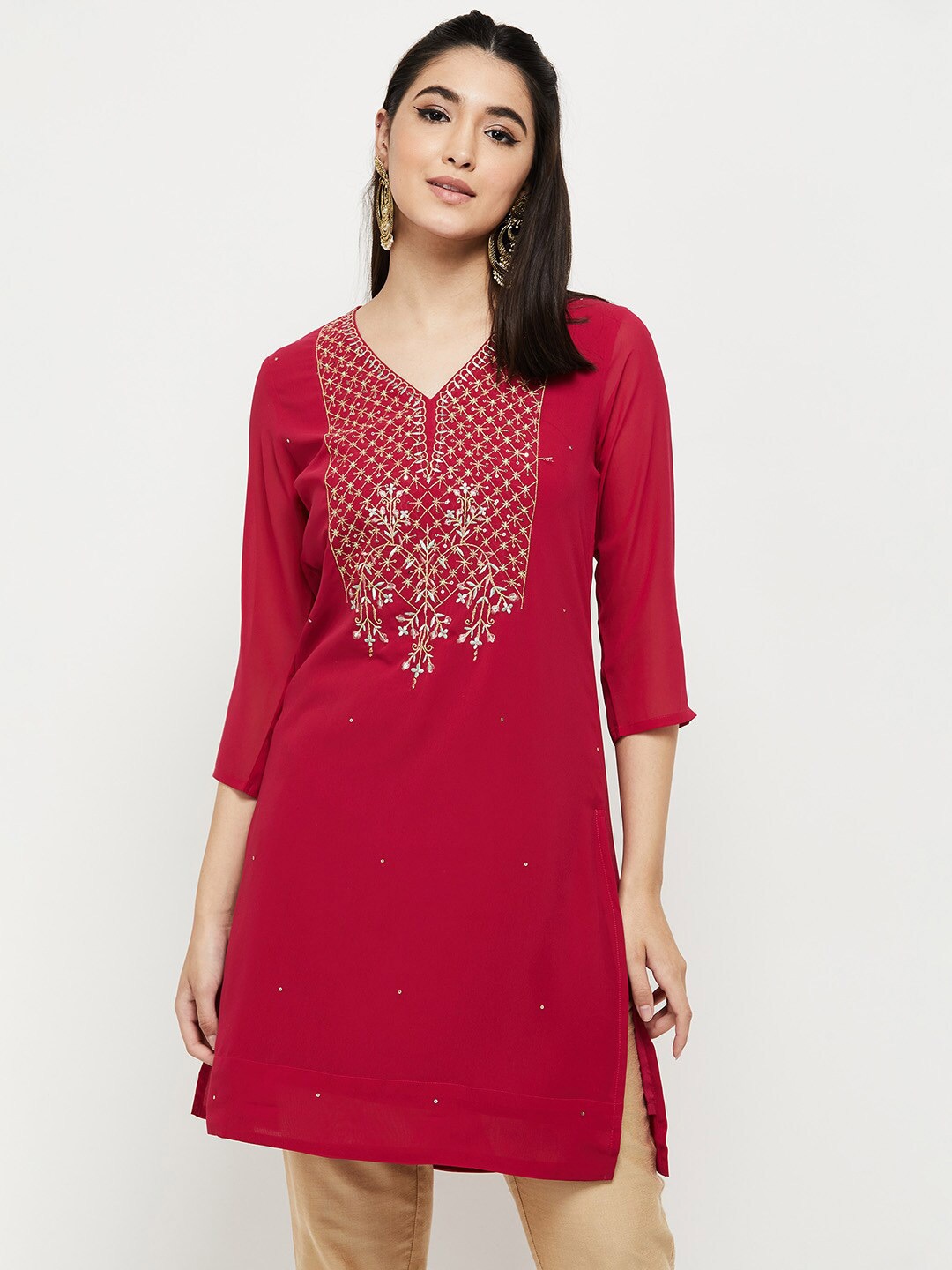 

max Women Floral Embroidered Tunic, Fuchsia